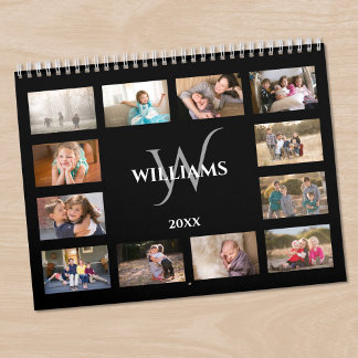 Custom Monogram Name Black Photo Calendar