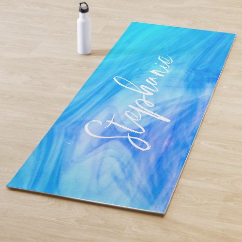 Custom Monogram Name Blue Abstract Yoga Mat