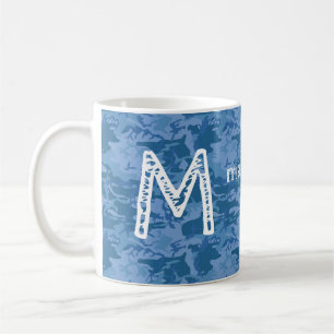 Custom monogram & name Blue Camouflage mugs