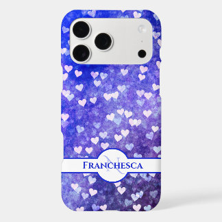 Custom Monogram Name Blue Heart Bokeh Art iPhone 17 Pro Max Case