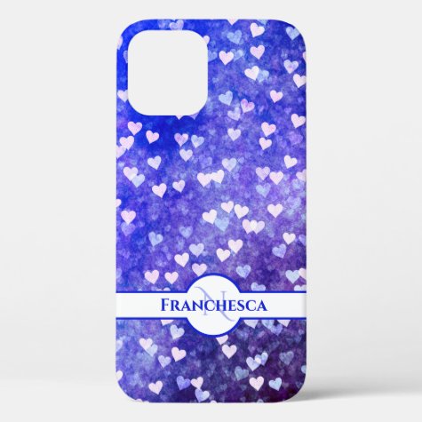 Custom Monogram Name Blue Heart Bokeh Art
