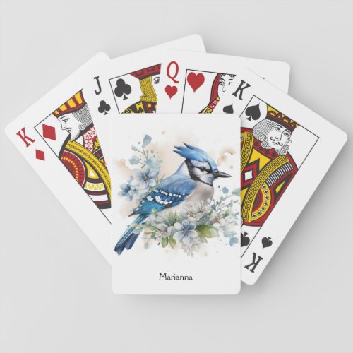 Custom Monogram Name Blue Jay Painting Playing Cards