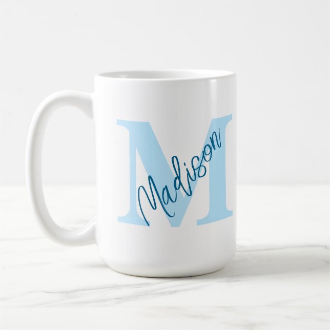 Custom Monogram Name Blue Mug (Left)