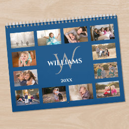 Custom Monogram Name Blue Photo Calendar