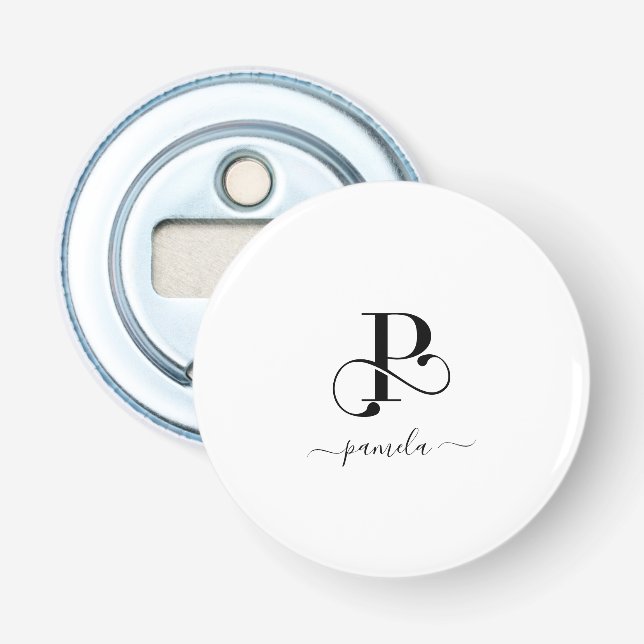 Custom Monogram Name Button Bottle Opener (Front)