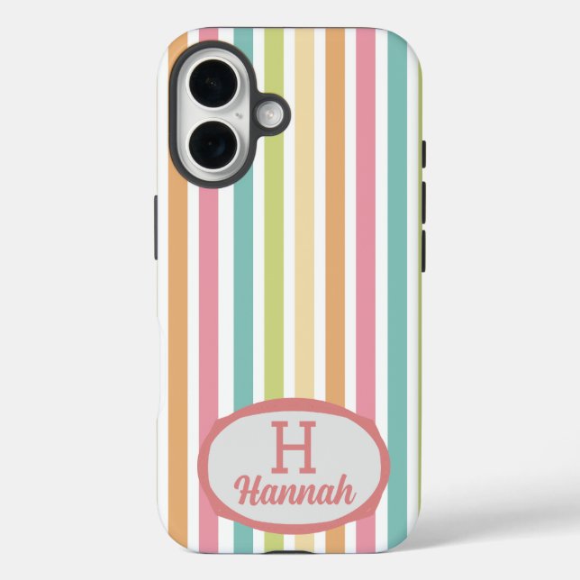 Custom Monogram Name Cheerful Pastel Stripes Case-Mate iPhone Case (Back)