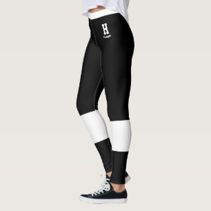 Custom Monogram Name Classic Black White Accents Leggings