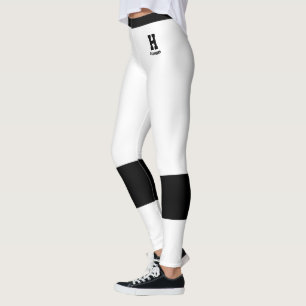 Custom Monogram Name Classic White Black Accents Leggings