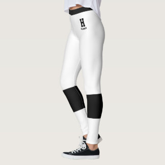 Custom Monogram Name Classic White Black Accents Leggings