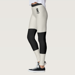 Custom Monogram Name Classy Oatmeal Black Accents Leggings