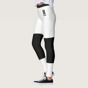 Custom Monogram Name Classy White Black Accents Leggings