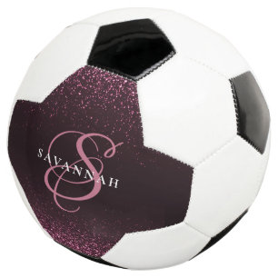 Custom Monogram Name Cool Girly Glitter Soccer Ball