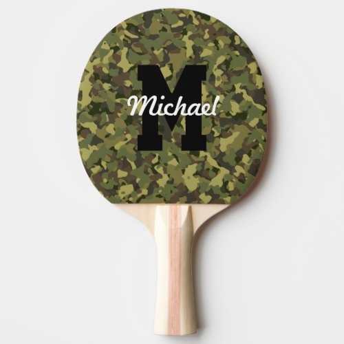 Custom Monogram Name Cool Sports Mens Green Camo Ping Pong Paddle