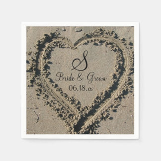 Custom Monogram Name Date Beach Wedding Sand Heart Napkins
