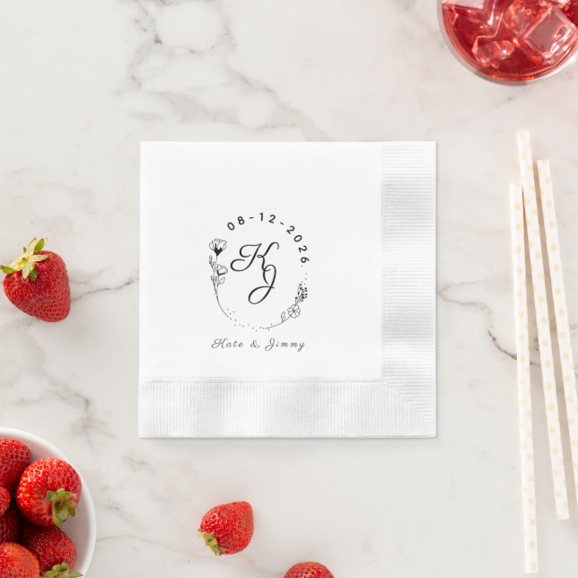 Custom Monogram Name & Date Elegant Wedding Napkins (Insitu)
