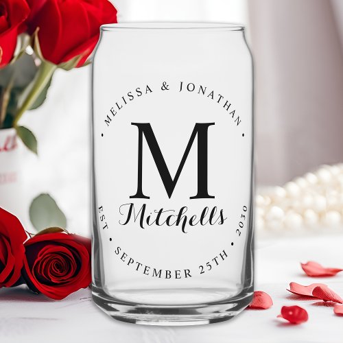 Custom Monogram Name Date Modern Elegant Wedding Can Glass