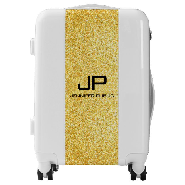 Custom Monogram Name Elegant Faux Gold Glitter Luggage (Front)