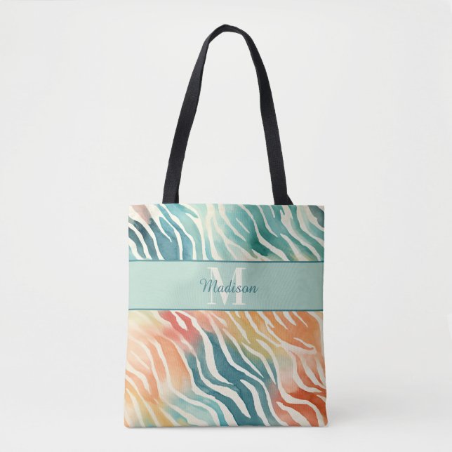 Custom Monogram Name Elegant Muted Multicolored  Tote Bag (Front)