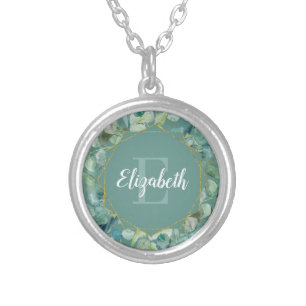 Custom Monogram Name Eucalyptus Gold Silver Plated Necklace