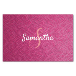Custom Monogram Name Faux Pink Leather Texture Tissue Paper