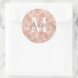 Custom Monogram Name Faux Rose Gold Glitter Foil Classic Round Sticker ...