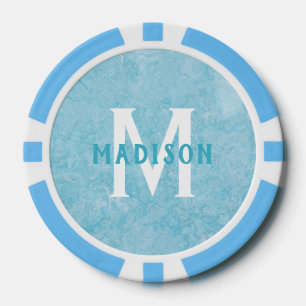 Custom monogram & name Faux Turquoise Marble Poker Chips