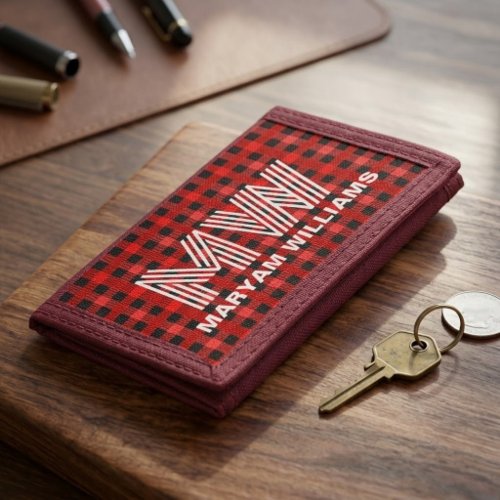 Custom Monogram &amp; Name Gift, Scottish Tartan Plaid Trifold Wallet