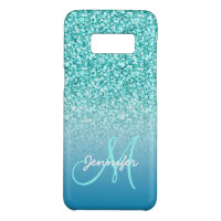 Custom Monogram Name Girly Teal Faux Glitter Case-Mate Samsung Galaxy S8 Case