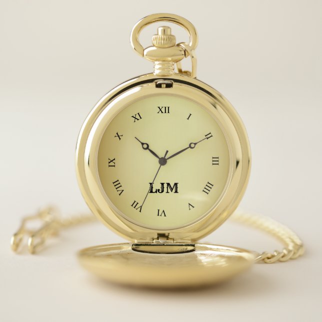 Custom Monogram Name Gold Roman Numerals Pocket Watch (Inside)
