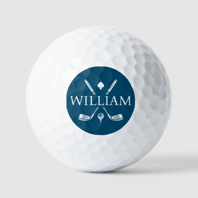 Custom Monogram Name Golf Clubs Ace Blue  Balls (Front)