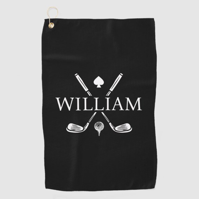 Custom Monogram Name Golf Clubs Ace Golf Balls Golf Towel (Front)