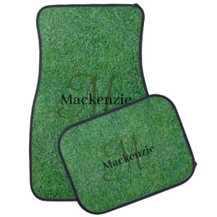Custom Monogram Name Green Grass Lawn Car Floor Mat