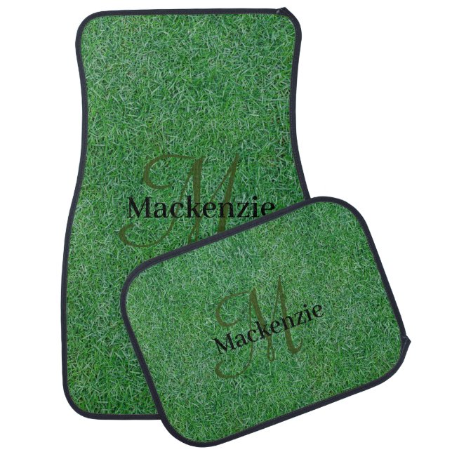 Custom Monogram Name Green Grass Lawn Car Floor Mat (Set)