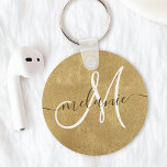Custom Monogram Name Handwriting Gold Foil Keychain<br><div class="desc">Create your own personalized keychain with your custom hand lettered name and monogram on a faux gold foil background. Treat yourself or make the perfect gift for family,  friends,  parents and grandparents!</div>