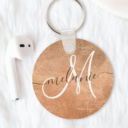 Custom Monogram Name Handwriting Rose Gold Foil Keychain