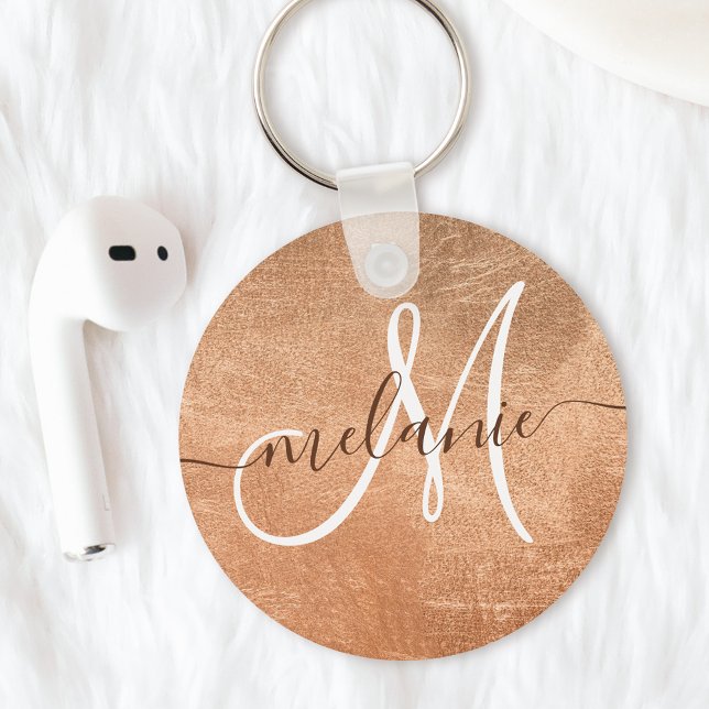 Custom Monogram Name Handwriting Rose Gold Foil Keychain (Creator Uploaded)