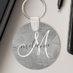 Custom Monogram Name Handwriting Silver Foil Keychain<br><div class="desc">Create your own personalized keychain with your custom hand lettered name and monogram on a faux silver foil background. Treat yourself or make the perfect gift for family,  friends,  parents and grandparents!</div>