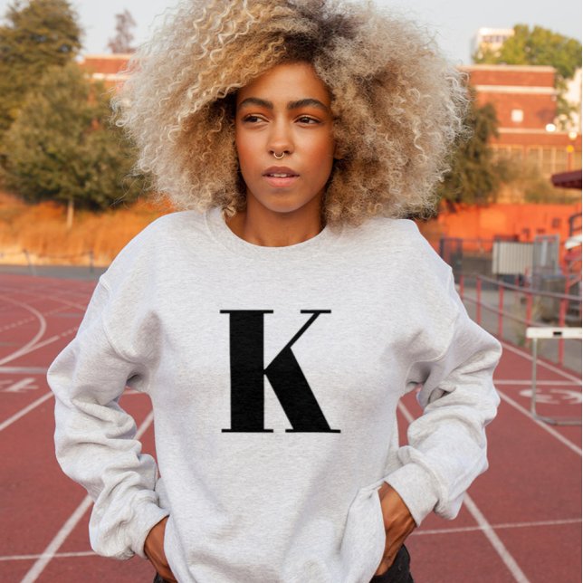 Custom Monogram Name Initial Bold Typography White Sweatshirt (Creator Uploaded)