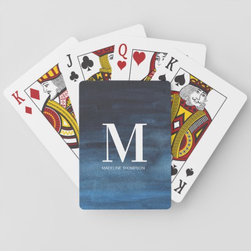 Custom Monogram Name Initial Navy Blue Ombre  Poker Cards