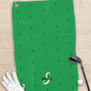 Custom Monogram Name Initial Pattern Modern Green Golf Towel