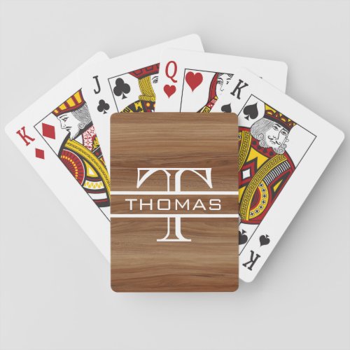 Custom Monogram Name Initial Wood Poker Cards