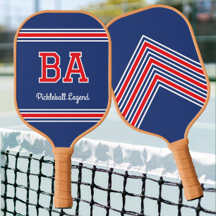 Custom Monogram Name Initials Retro Navy Red Pickleball Paddle