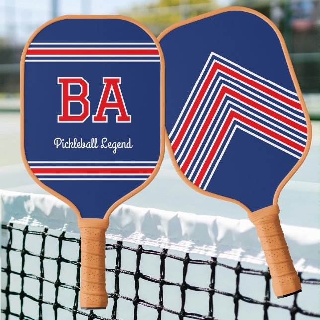 Custom Monogram Name Initials Retro Navy Red Pickleball Paddle (Creator Uploaded)