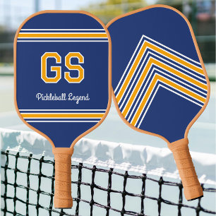 Custom Monogram Name Initials Retro Navy Yellow Pickleball Paddle