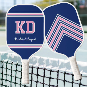 Custom Monogram Name Initials Retro Pink Navy Pickleball Paddle
