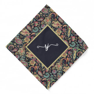 Custom Monogram name inititalBlack floral Paisley Bandana