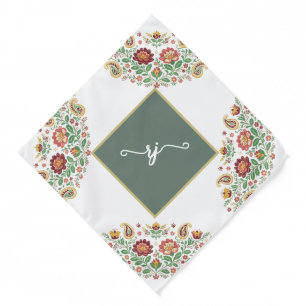 Custom Monogram name inititalBlack floral Paisley Bandana