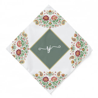 Custom Monogram name inititalBlack floral Paisley Bandana