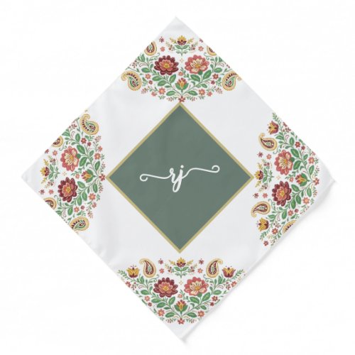 Custom Monogram name inititalBlack floral Paisley  Bandana