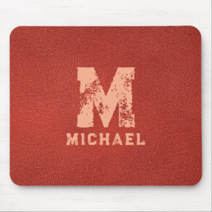 Custom Monogram Name Leather Look Distressed Text Mouse Pad